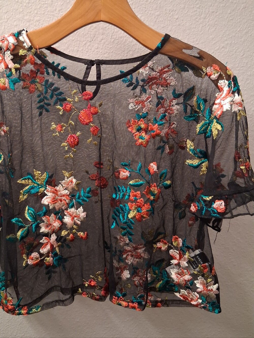 Shein Sheer Embroidered Crop Top Juniors XL